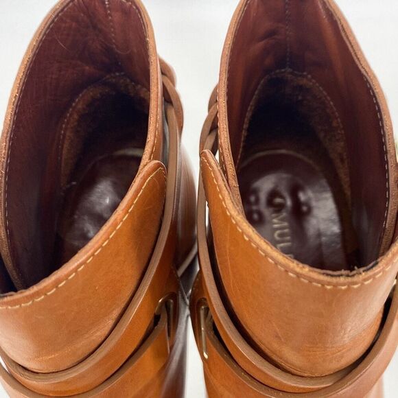 Mulberry Dorset Stacked Heel Buckle Ankle Boots Leather Cognac Size EU 38/ US 7 - Picture 10 of 16